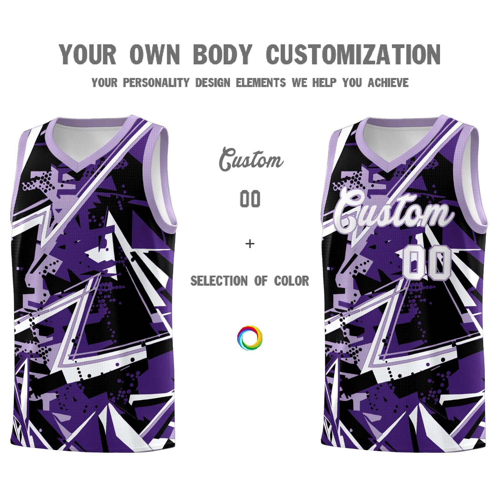 Custom Youth Basketball Jerseys Purple Light Purple Abstract Graffiti Urban Style Personalized Uniform