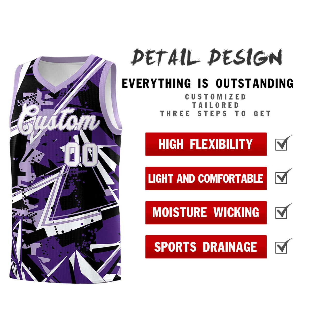 Custom Youth Basketball Jerseys Purple Light Purple Abstract Graffiti Urban Style Personalized Uniform