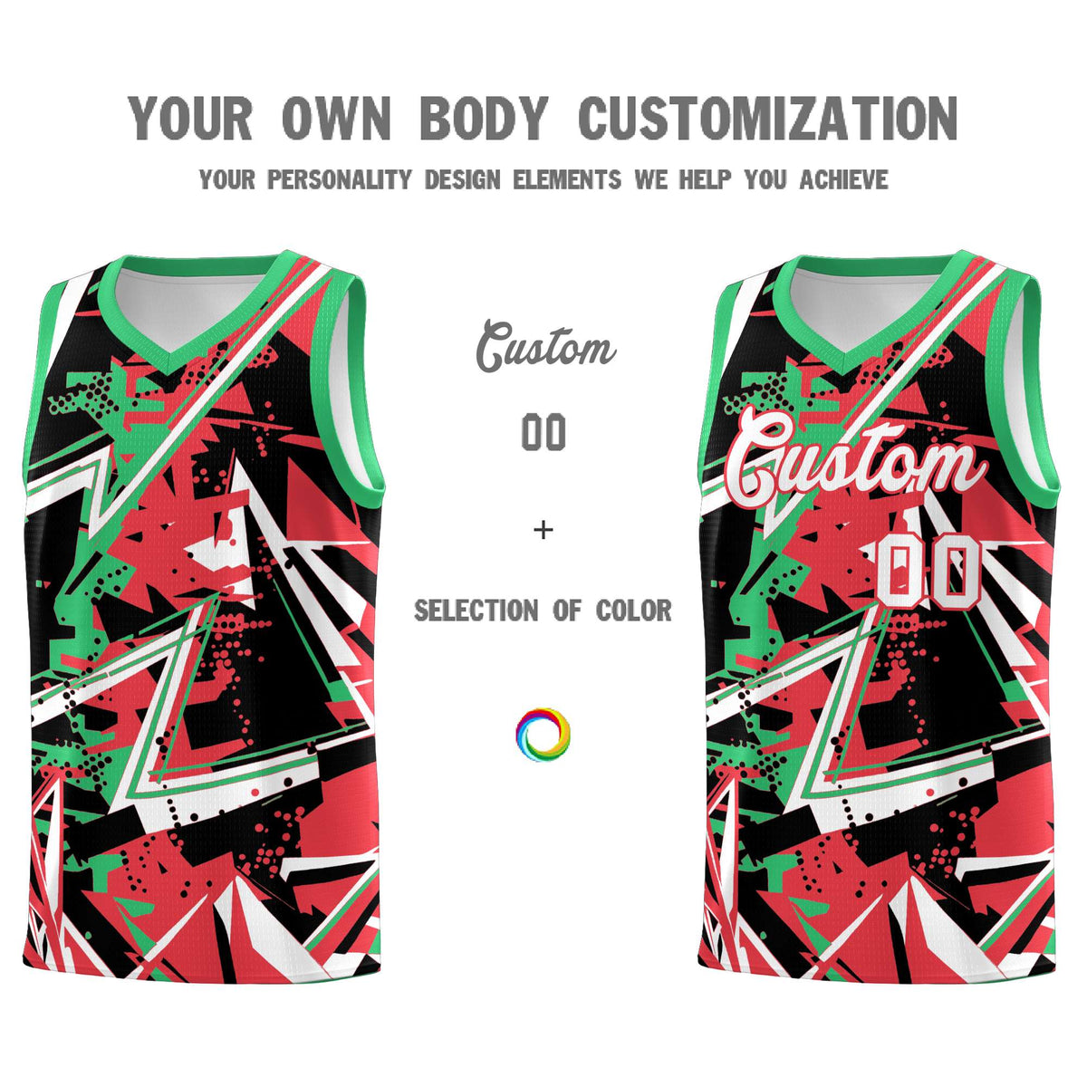 Custom Youth Basketball Jerseys Light Red Green Abstract Graffiti Urban Style Personalized Uniform