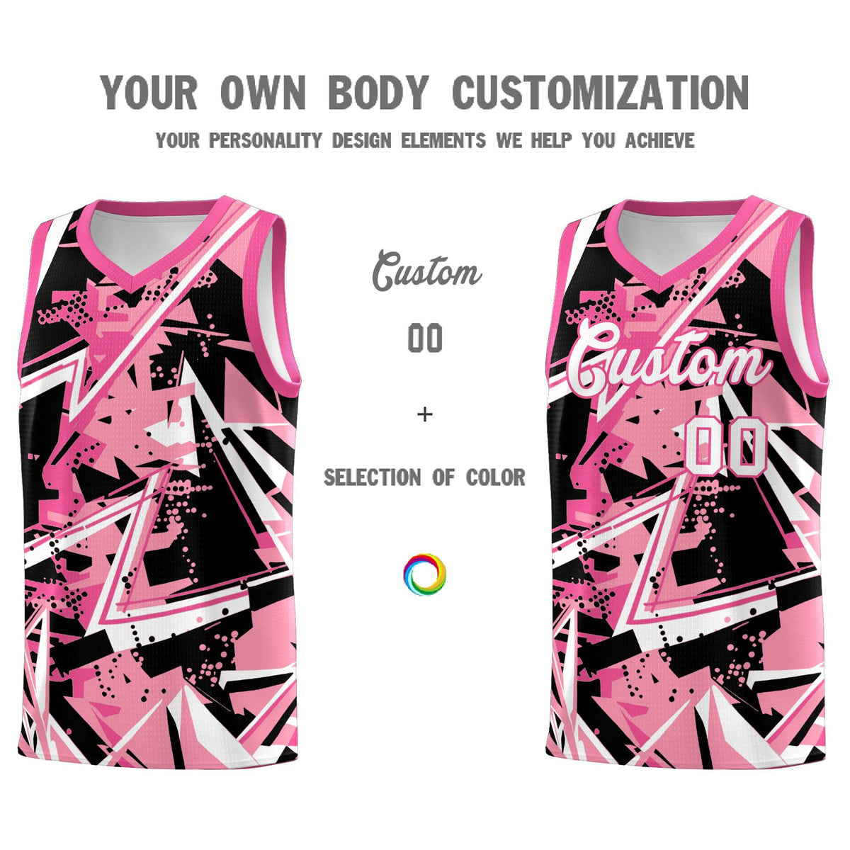 Custom Youth Basketball Jerseys Light Pink Rose Red Abstract Graffiti Personalized Team Name &amp; Number