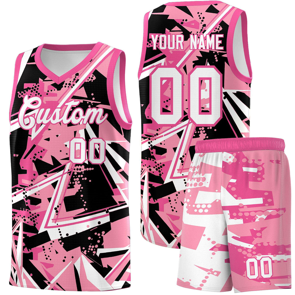 Custom Youth Basketball Jerseys Light Pink Rose Red Abstract Graffiti Personalized Team Name &amp; Number