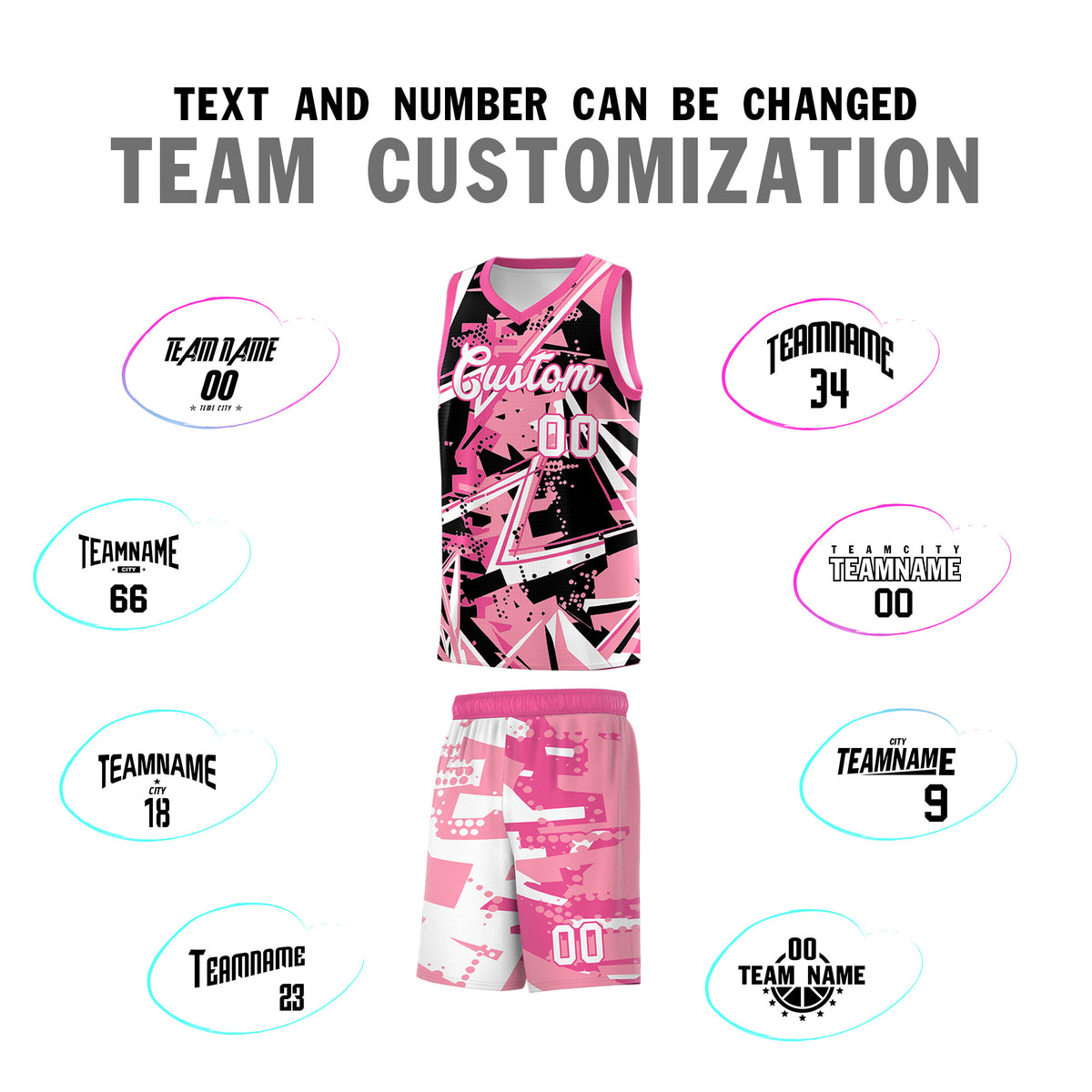Custom Youth Basketball Jerseys Light Pink Rose Red Abstract Graffiti Personalized Team Name &amp; Number