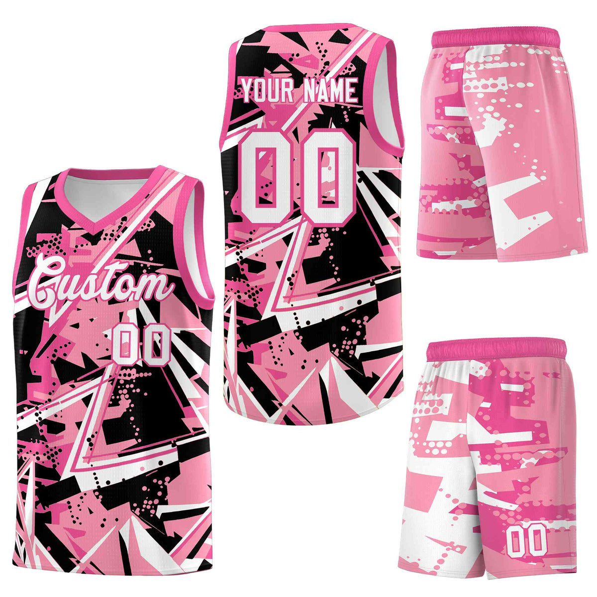 Custom Youth Basketball Jerseys Light Pink Rose Red Abstract Graffiti Personalized Team Name &amp; Number