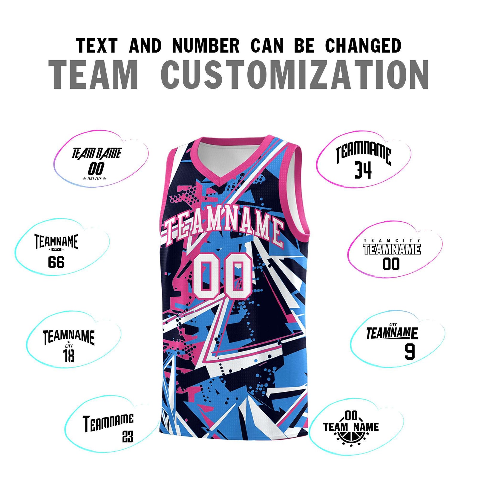Custom Youth Basketball Jerseys Light Blue Pink Abstract Graffiti Personalized Street Style Uniform