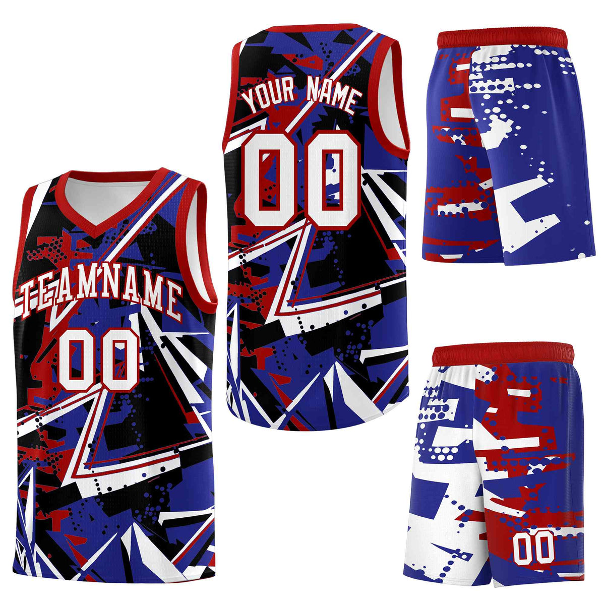 Custom Youth Basketball Jerseys Royal Red Abstract Graffiti Urban Style Personalized Uniform