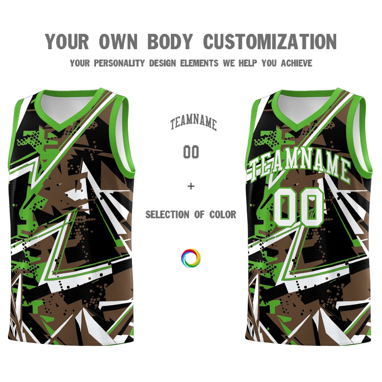 Custom Youth Basketball Jerseys Light Brown Light Green Abstract Graffiti Personalized Street Style Uniform