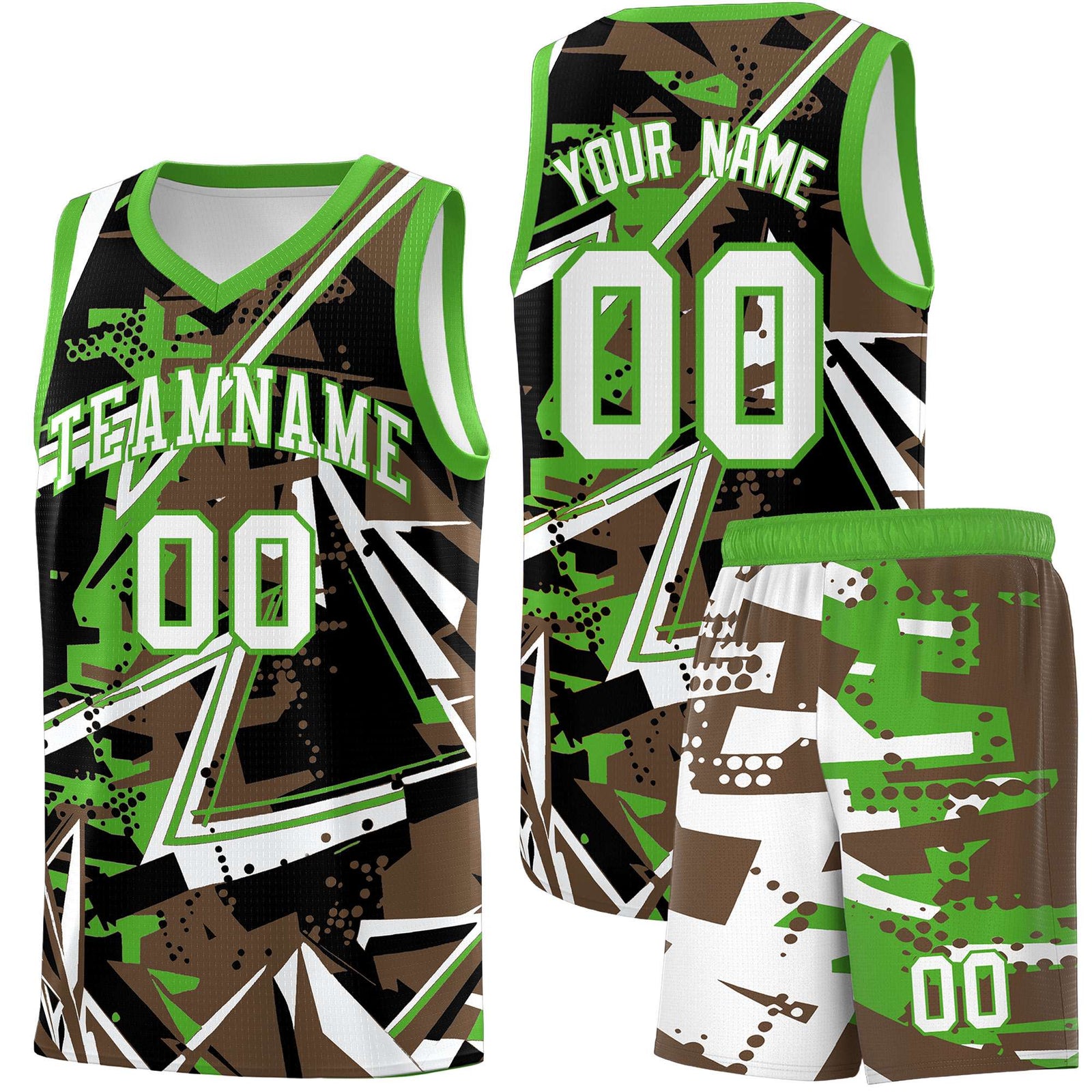 Custom Youth Basketball Jerseys Light Brown Light Green Abstract Graffiti Personalized Street Style Uniform