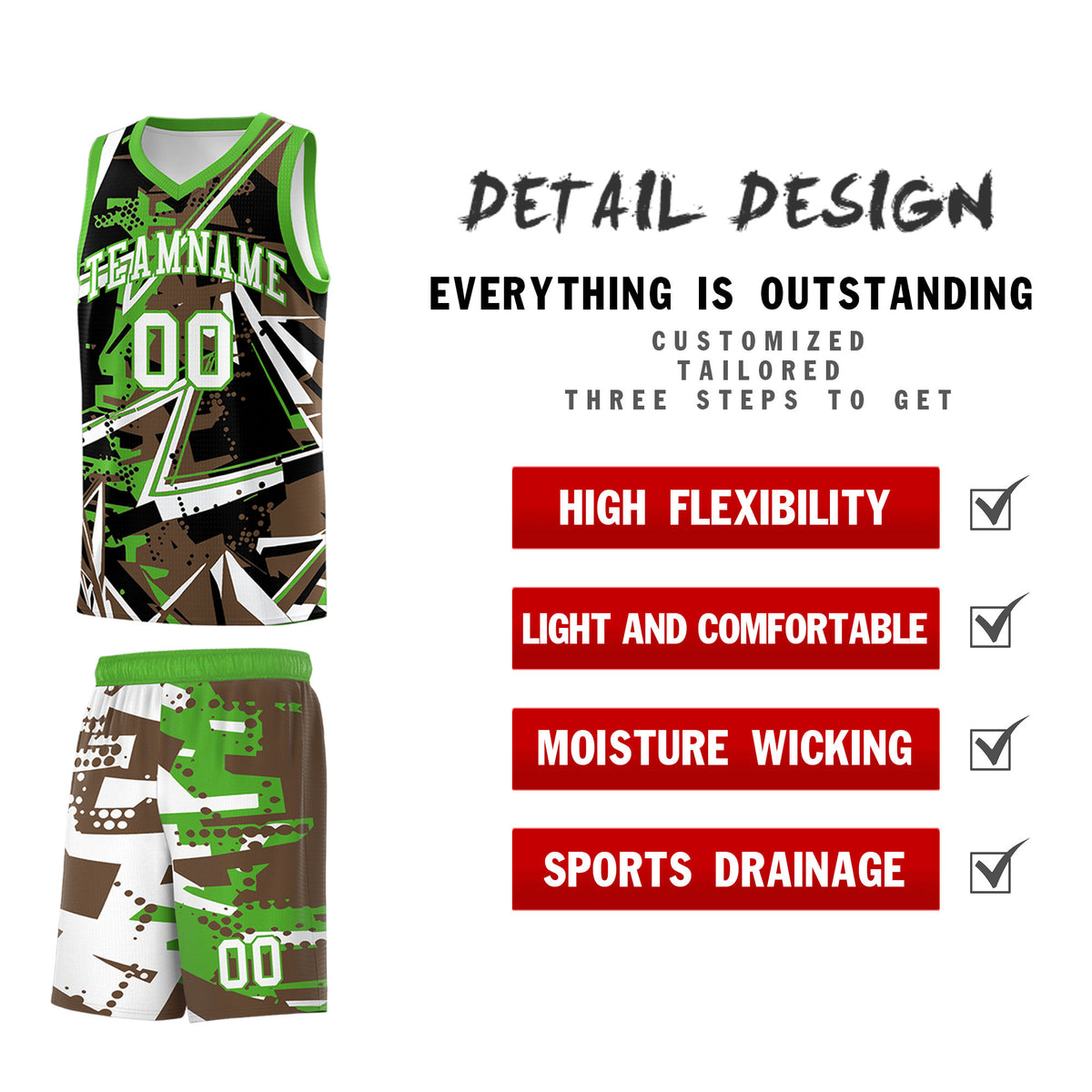 Custom Youth Basketball Jerseys Light Brown Light Green Abstract Graffiti Personalized Street Style Uniform