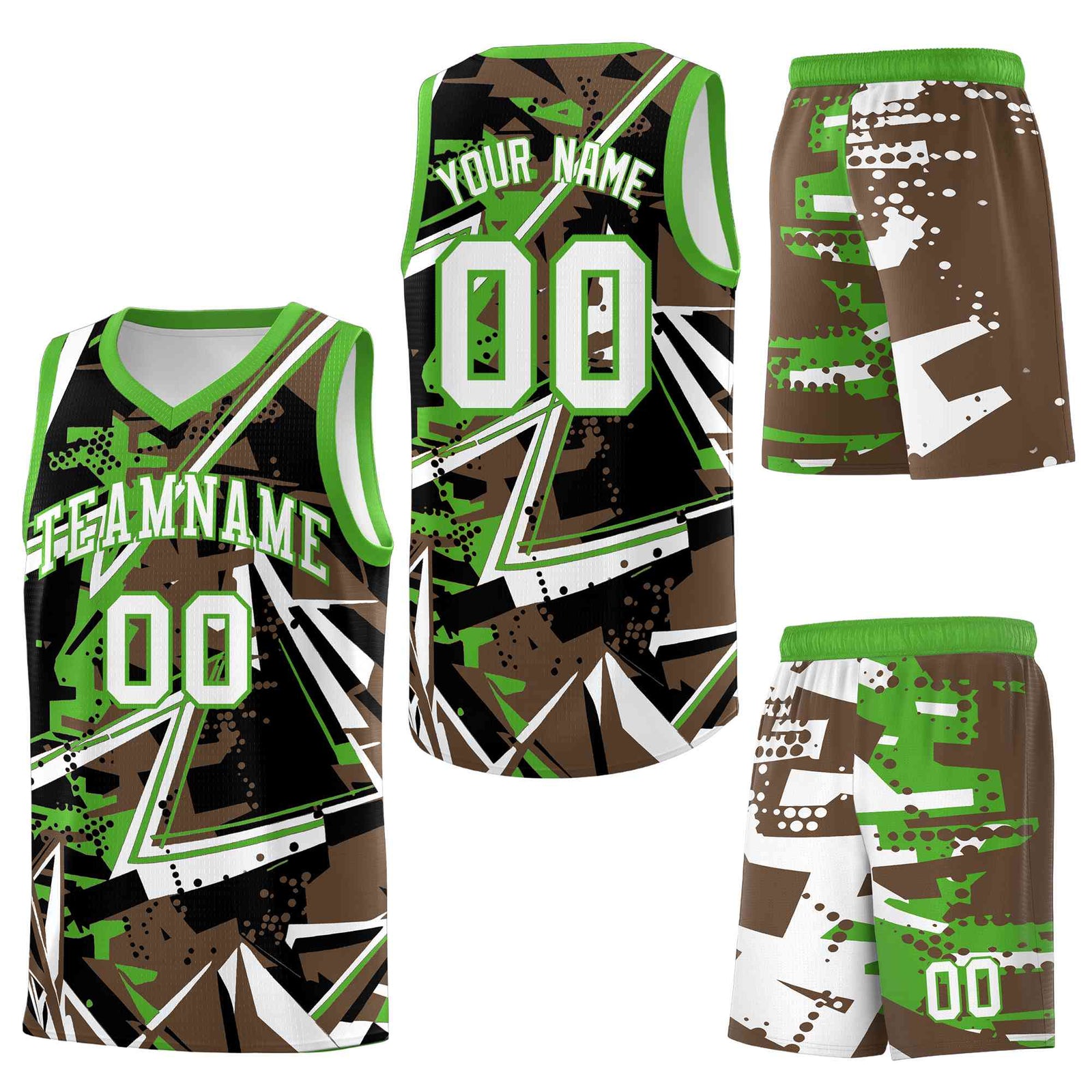 Custom Youth Basketball Jerseys Light Brown Light Green Abstract Graffiti Personalized Street Style Uniform