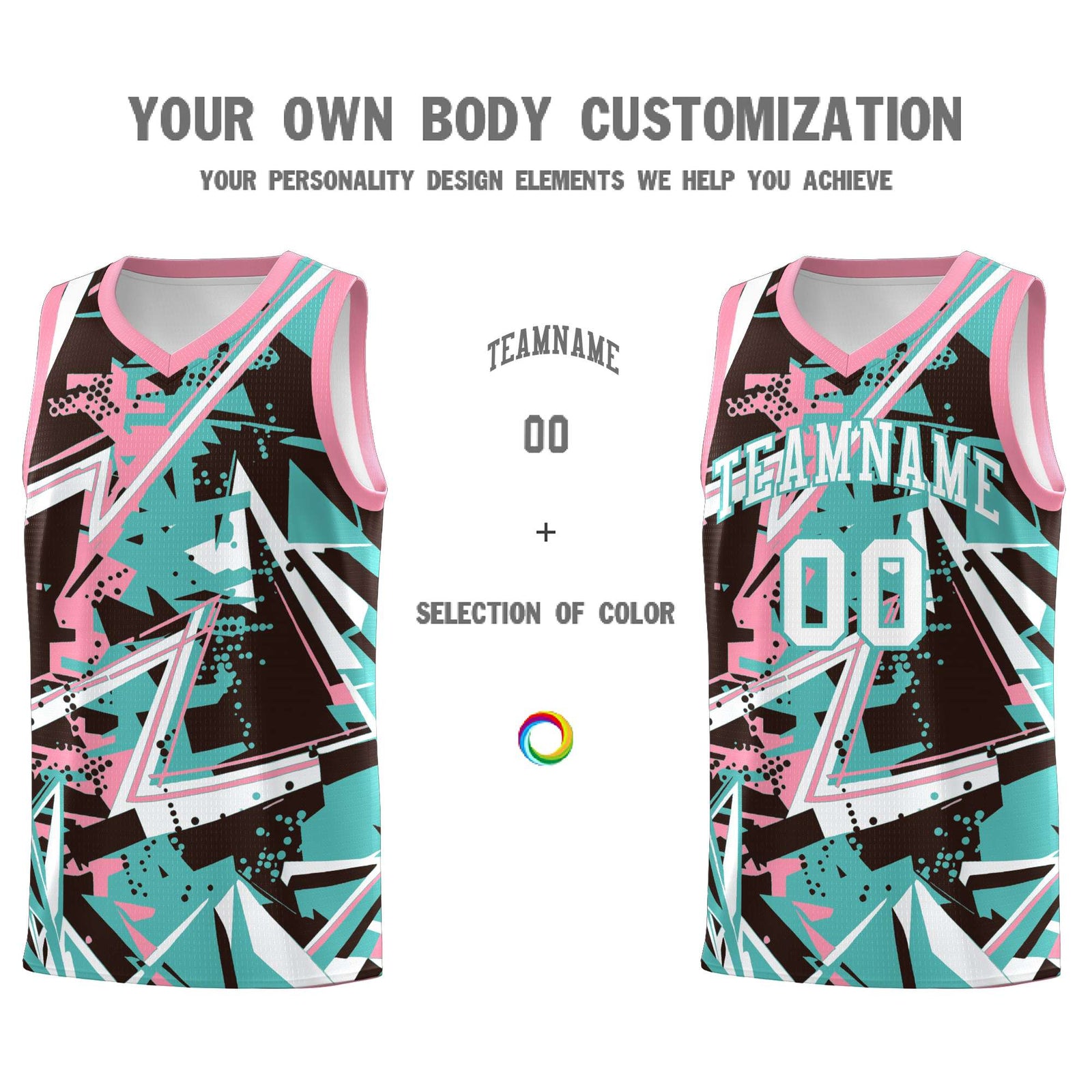 Custom Youth Basketball Jerseys Teal Pink Abstract Graffiti Urban Style Personalized Uniform