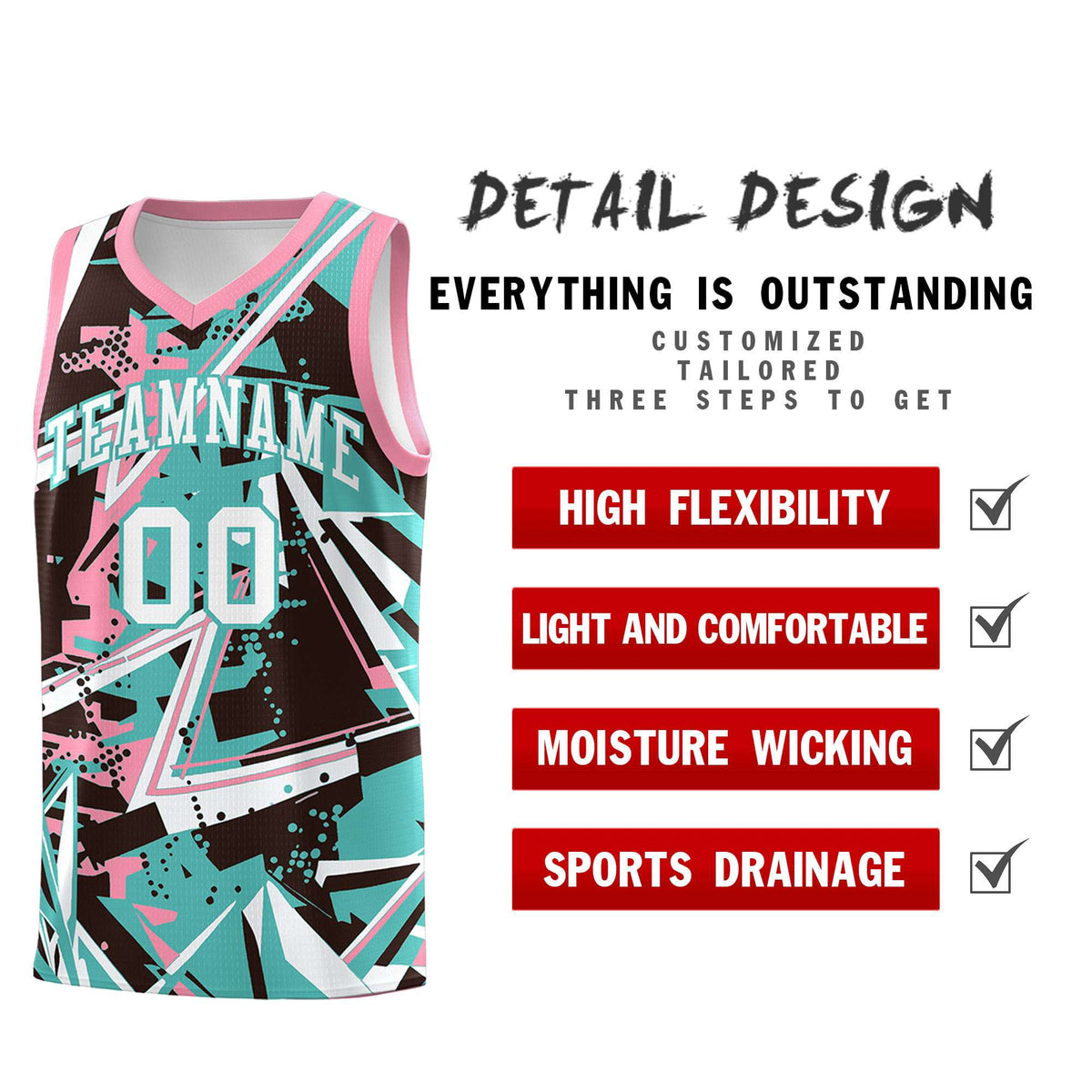 Custom Youth Basketball Jerseys Teal Pink Abstract Graffiti Urban Style Personalized Uniform