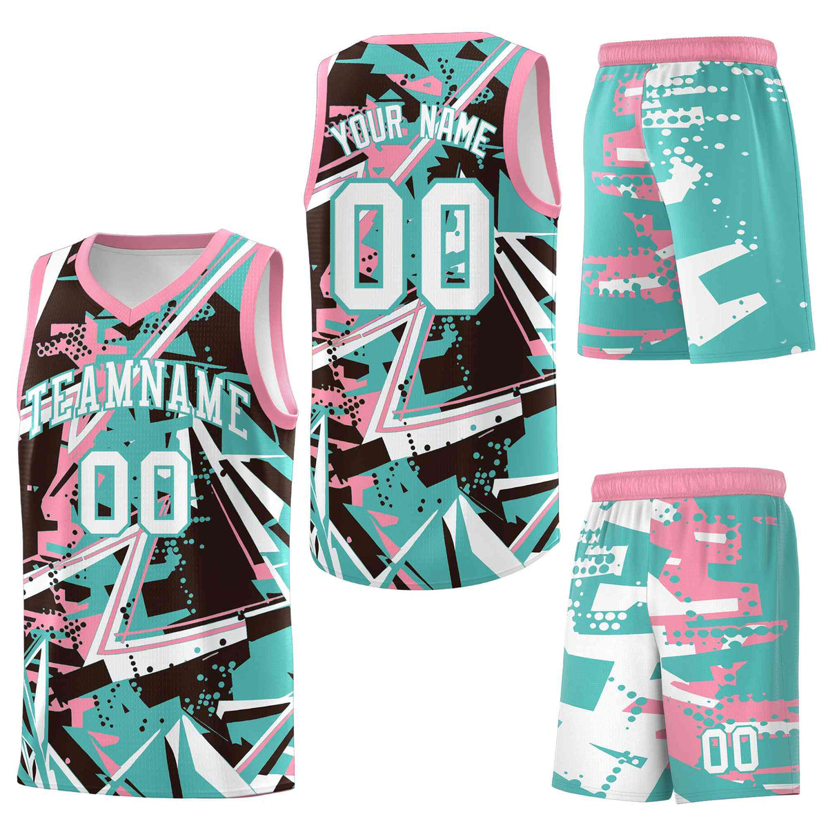 Custom Youth Basketball Jerseys Teal Pink Abstract Graffiti Urban Style Personalized Uniform