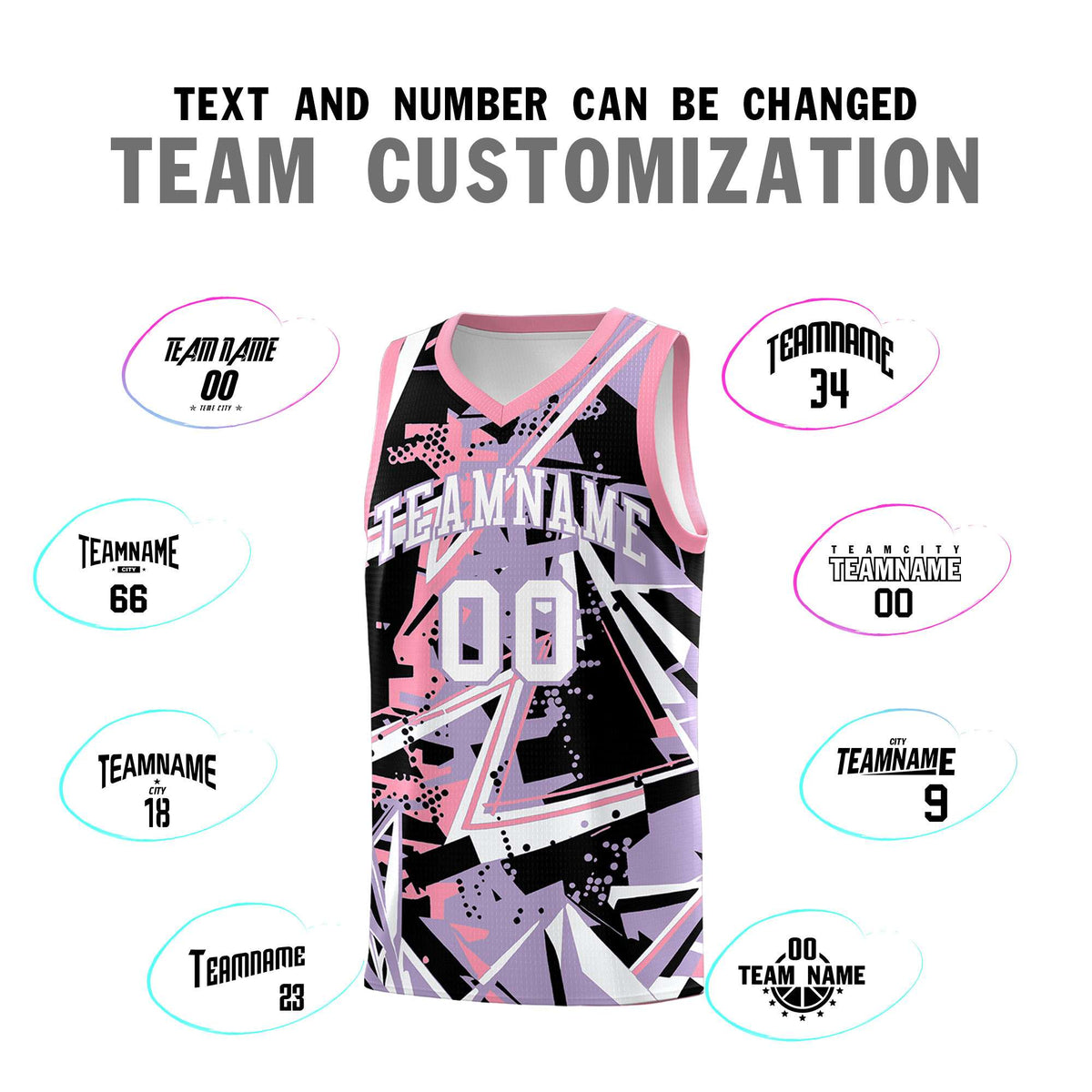 Custom Youth Basketball Jerseys Light Purple Pink Abstract Graffiti Personalized Team Name &amp; Number