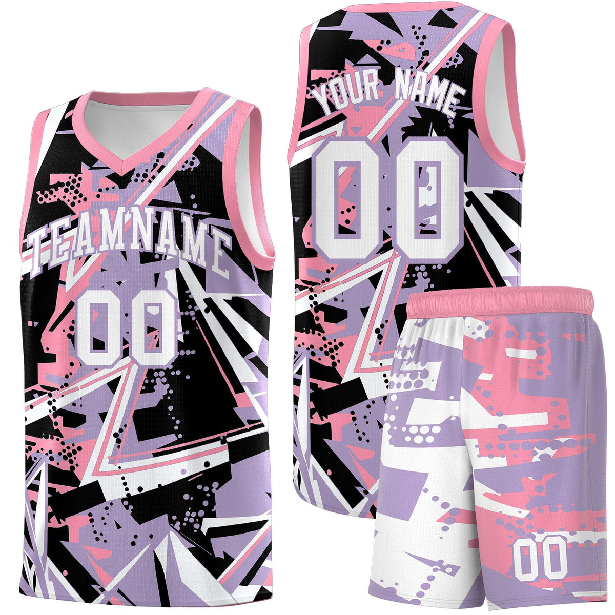 Custom Youth Basketball Jerseys Light Purple Pink Abstract Graffiti Personalized Team Name &amp; Number