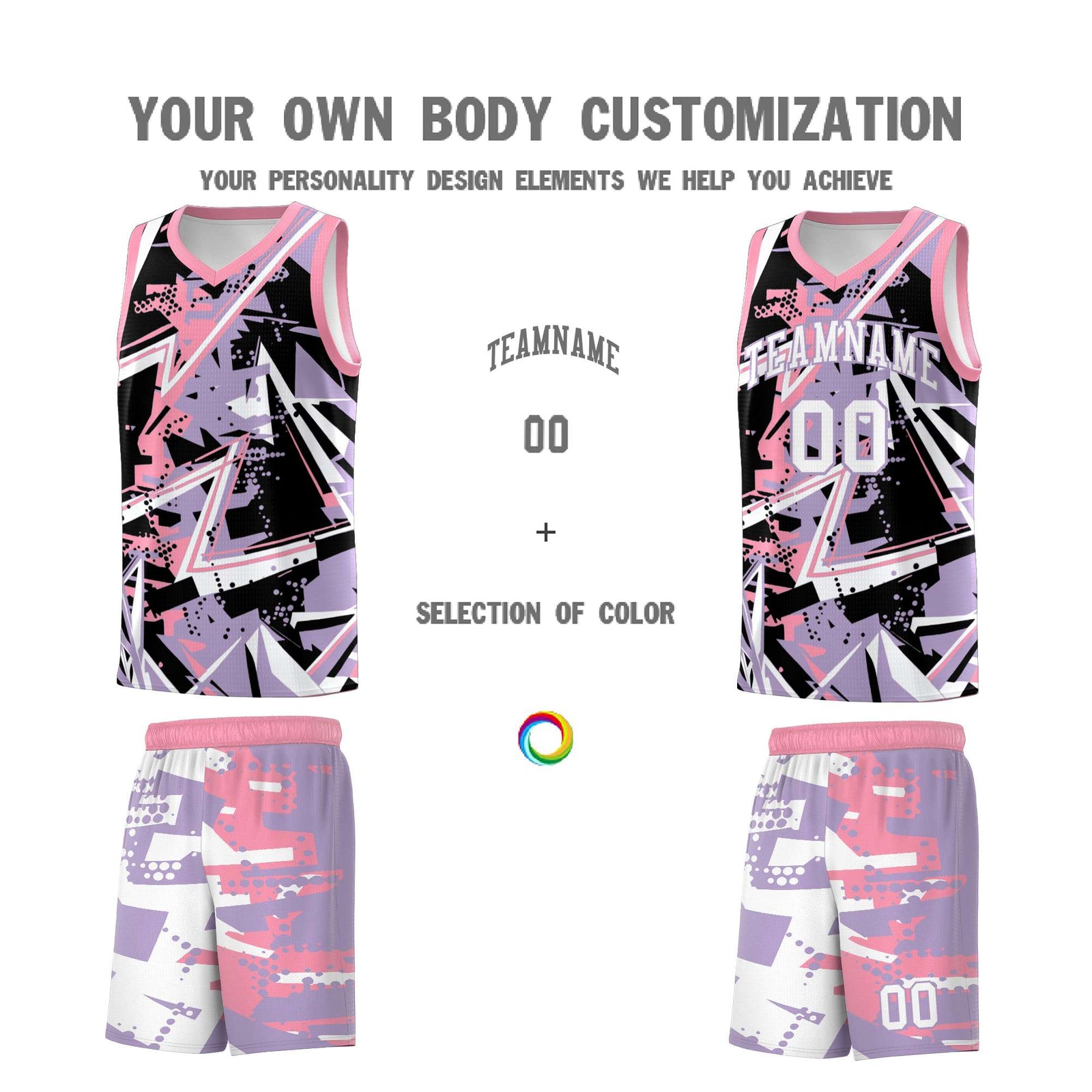 Custom Youth Basketball Jerseys Light Purple Pink Abstract Graffiti Personalized Team Name & Number