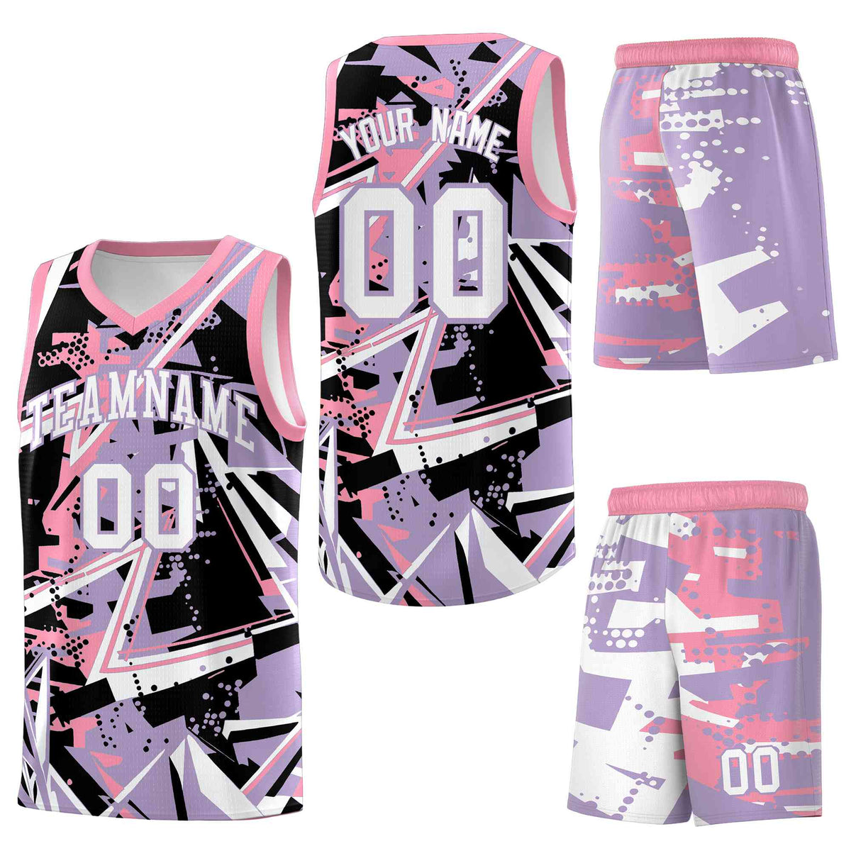 Custom Youth Basketball Jerseys Light Purple Pink Abstract Graffiti Personalized Team Name &amp; Number