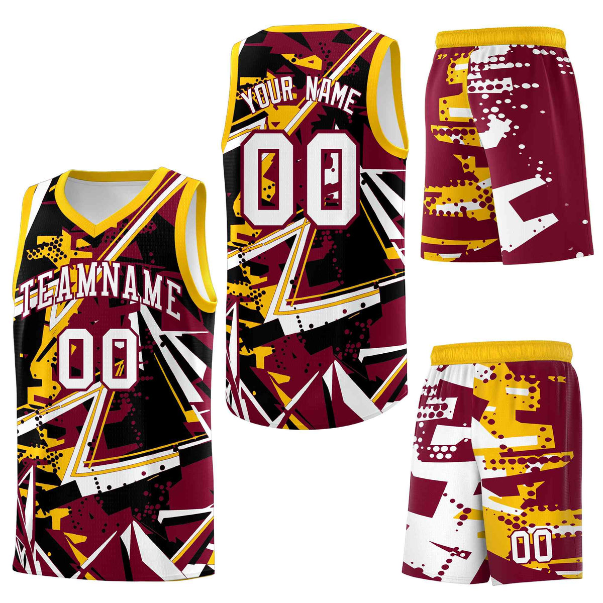 Custom Youth Basketball Jerseys Crimson Yellow Abstract Graffiti Urban Style Personalized Uniform