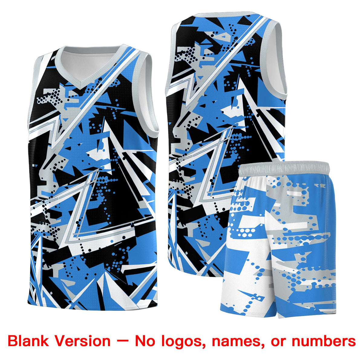 Custom Youth Basketball Jerseys Light Blue Silver Abstract Graffiti Personalized Team Name &amp; Number