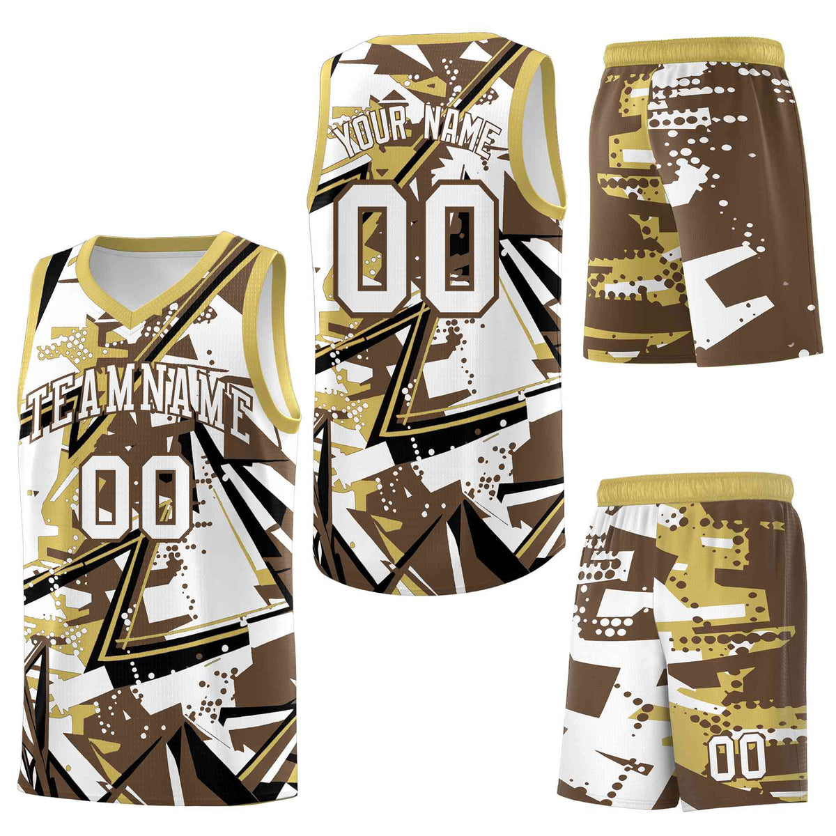 Custom Youth Basketball Jerseys Light Brown Old Gold Abstract Graffiti Personalized Team Name &amp; Number
