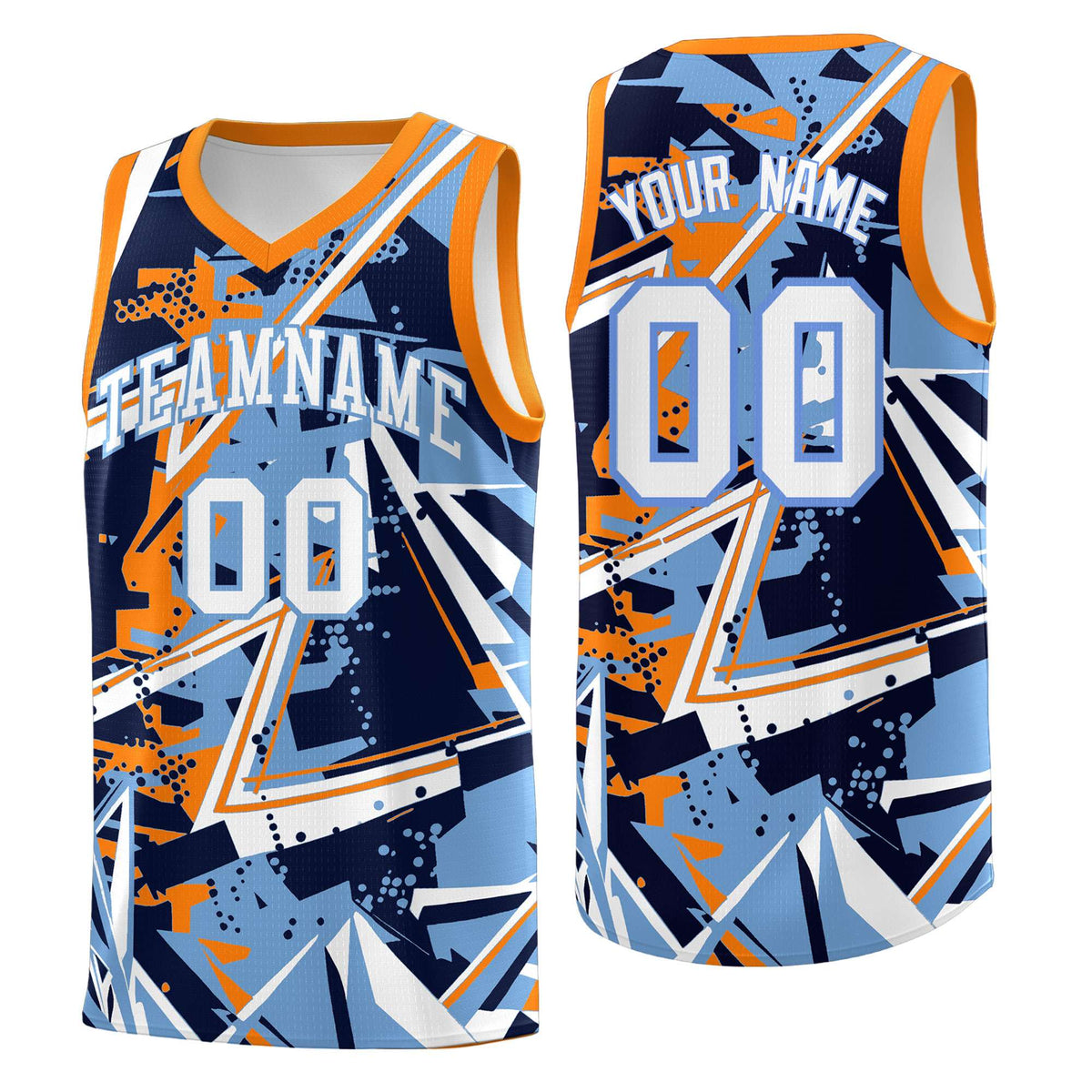 Custom Youth Basketball Jerseys Powder Blue Orange Abstract Graffiti Personalized Team Name &amp; Number