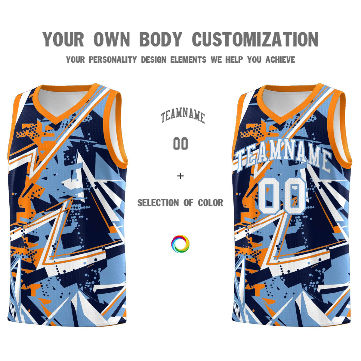 Custom Youth Basketball Jerseys Powder Blue Orange Abstract Graffiti Personalized Team Name &amp; Number