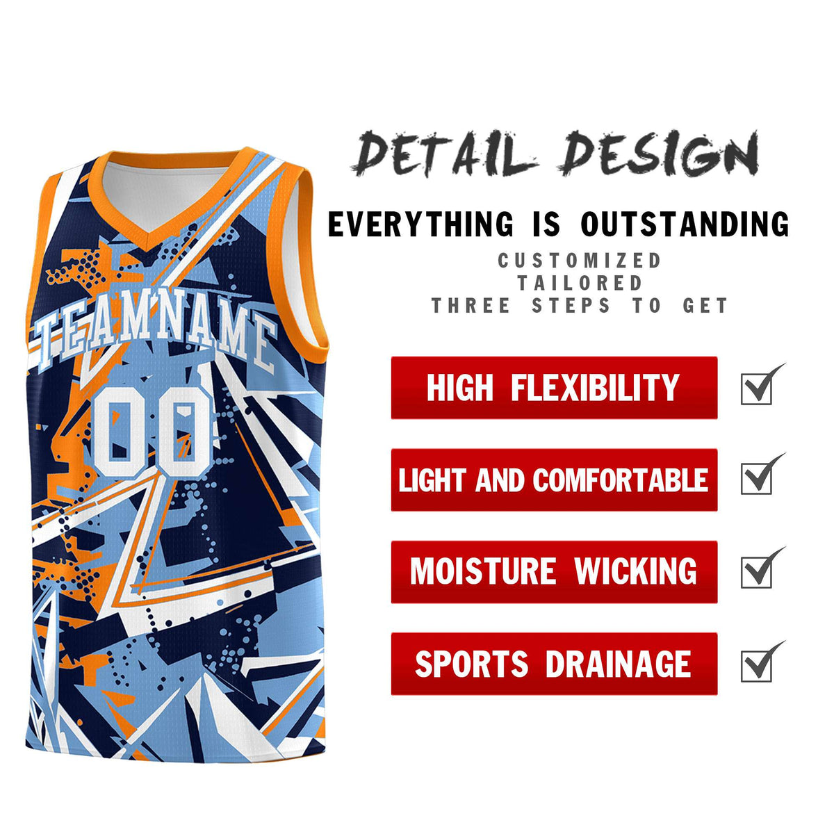 Custom Youth Basketball Jerseys Powder Blue Orange Abstract Graffiti Personalized Team Name &amp; Number