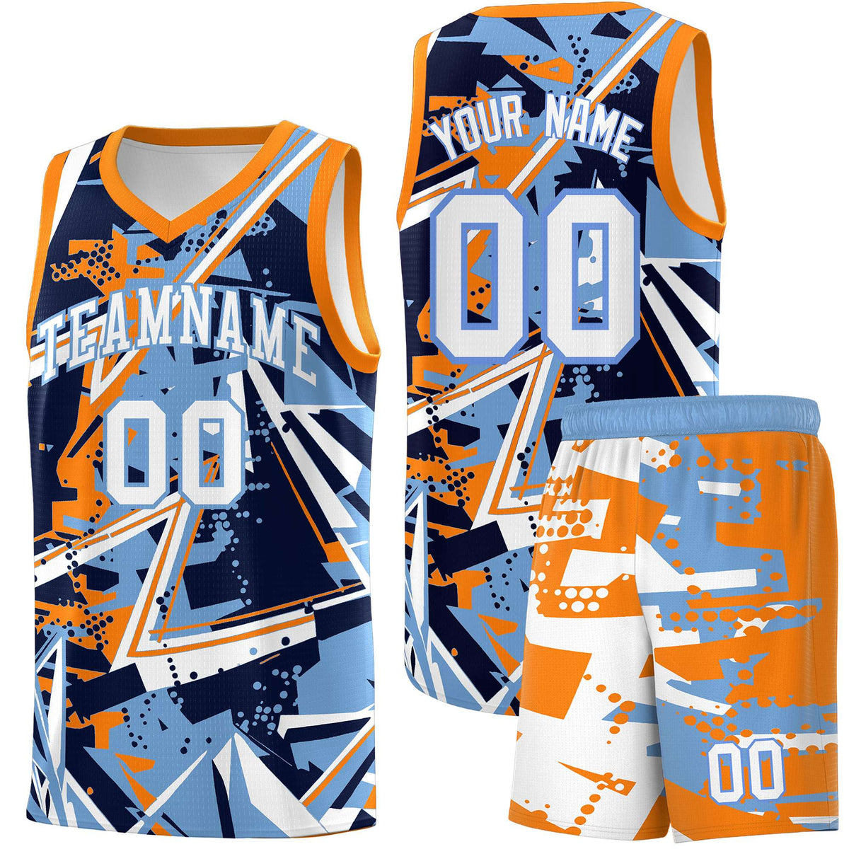 Custom Youth Basketball Jerseys Powder Blue Orange Abstract Graffiti Personalized Team Name &amp; Number