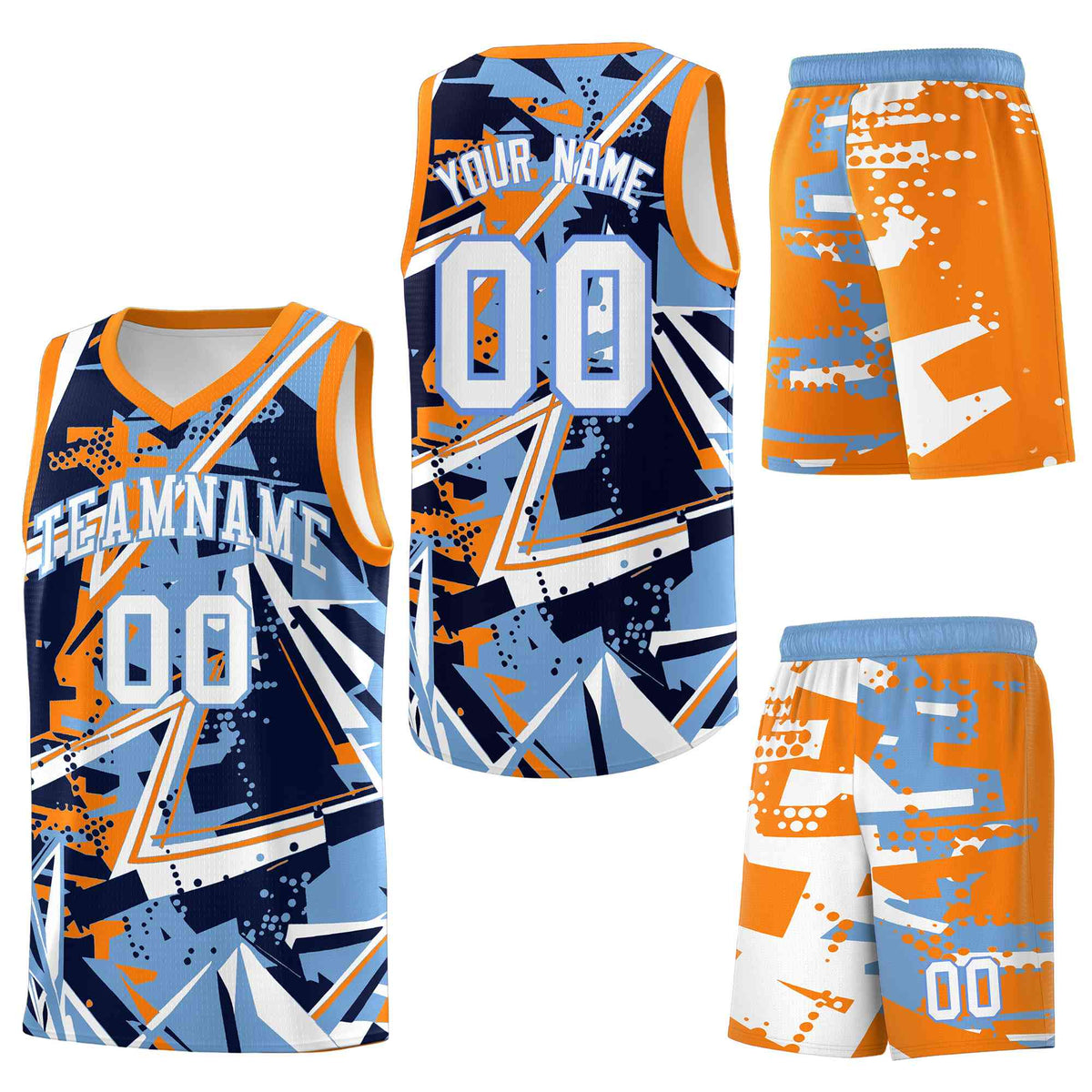 Custom Youth Basketball Jerseys Powder Blue Orange Abstract Graffiti Personalized Team Name &amp; Number