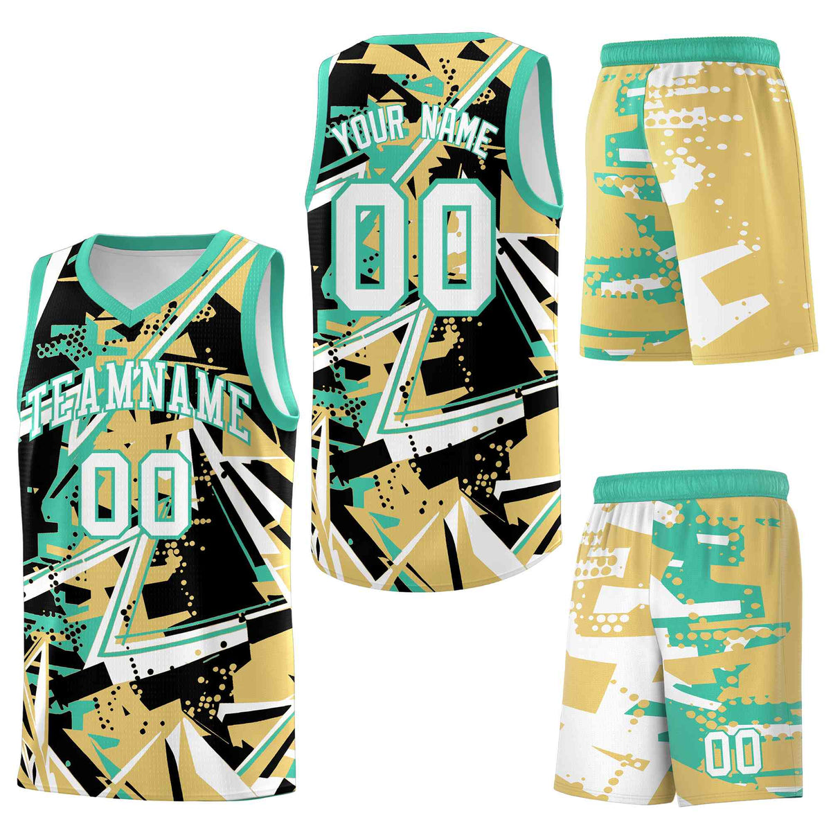 Custom Youth Basketball Jerseys Old Gold Bright Green Abstract Graffiti Personalized Street Style Uniform