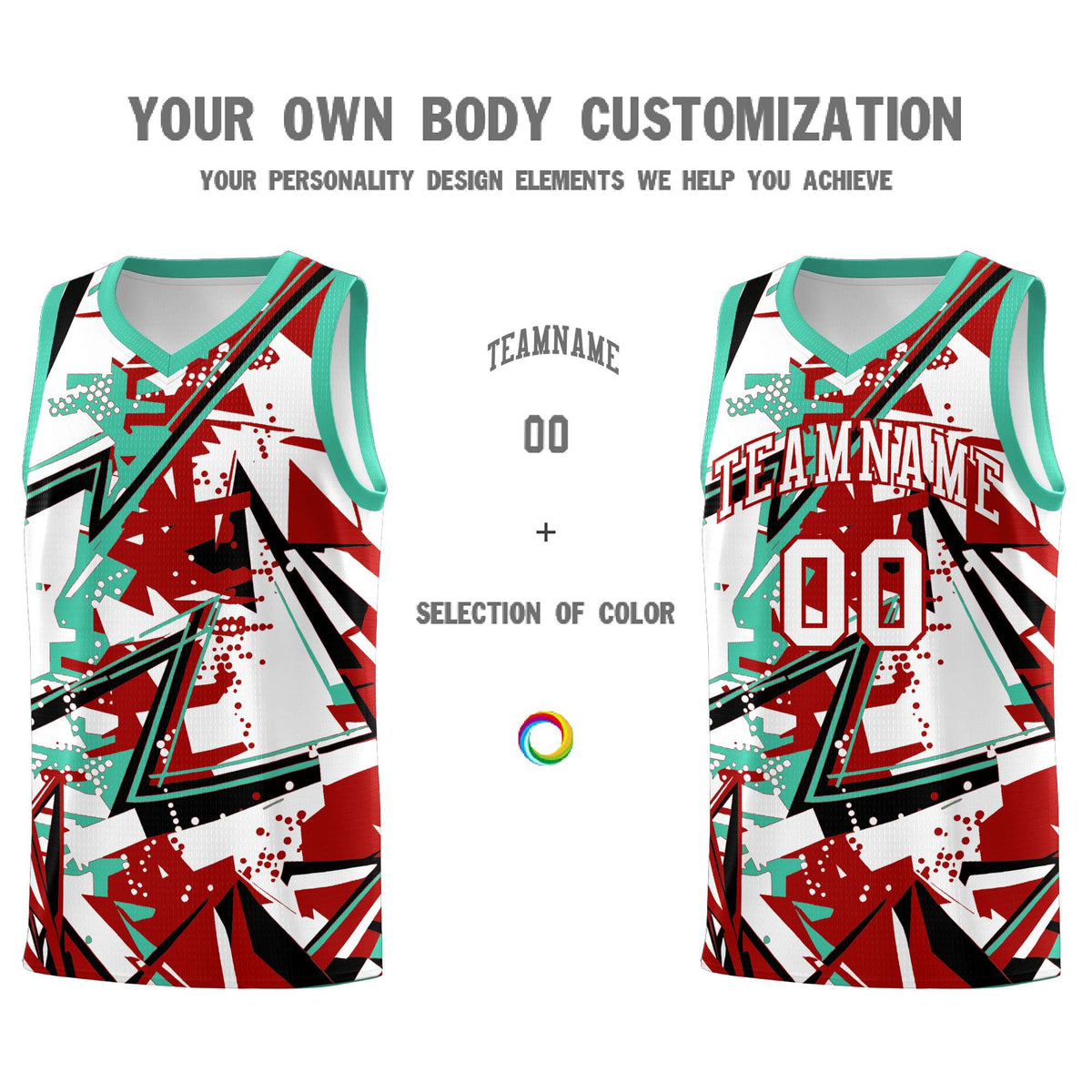 Custom Youth Basketball Jerseys Red Bright Green Abstract Graffiti Personalized Team Name & Number