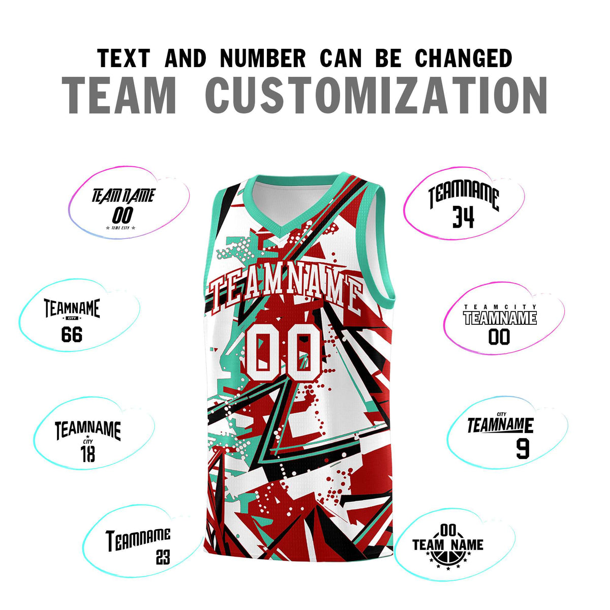 Custom Youth Basketball Jerseys Red Bright Green Abstract Graffiti Personalized Team Name & Number