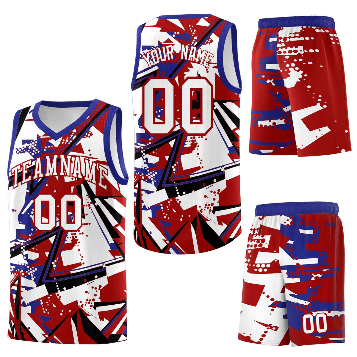 Custom Youth Basketball Jerseys Red Royal Abstract Graffiti Personalized Street Style Uniform