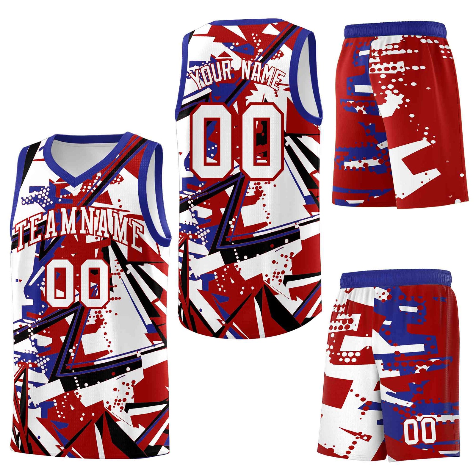 Custom Youth Basketball Jerseys Red Royal Abstract Graffiti Personalized Street Style Uniform