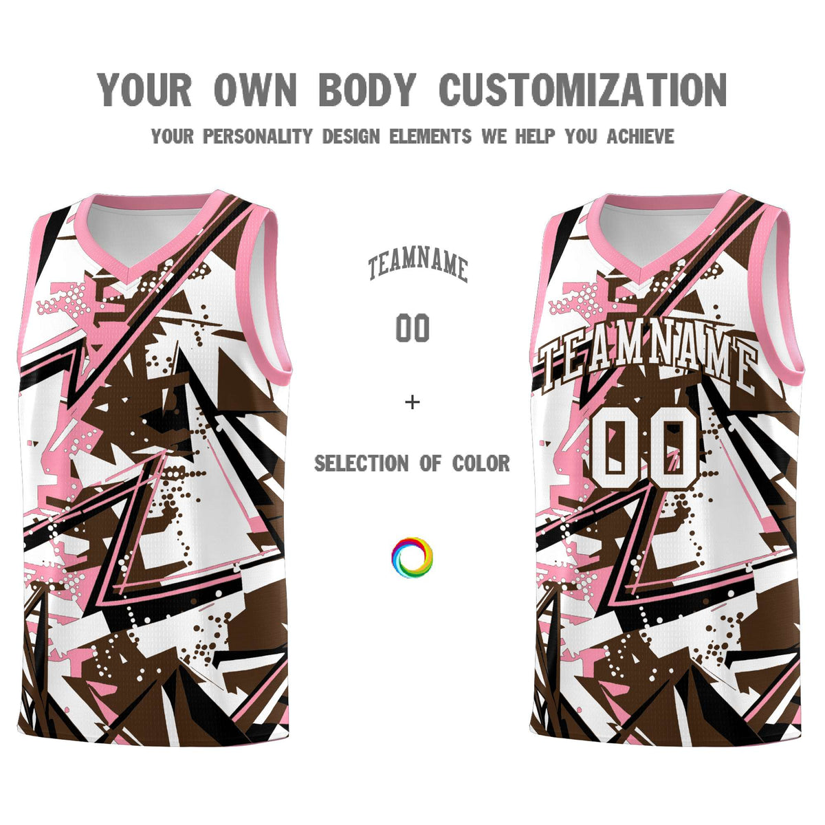 Custom Youth Basketball Jerseys Brown Light Pink Abstract Graffiti Urban Style Personalized Uniform