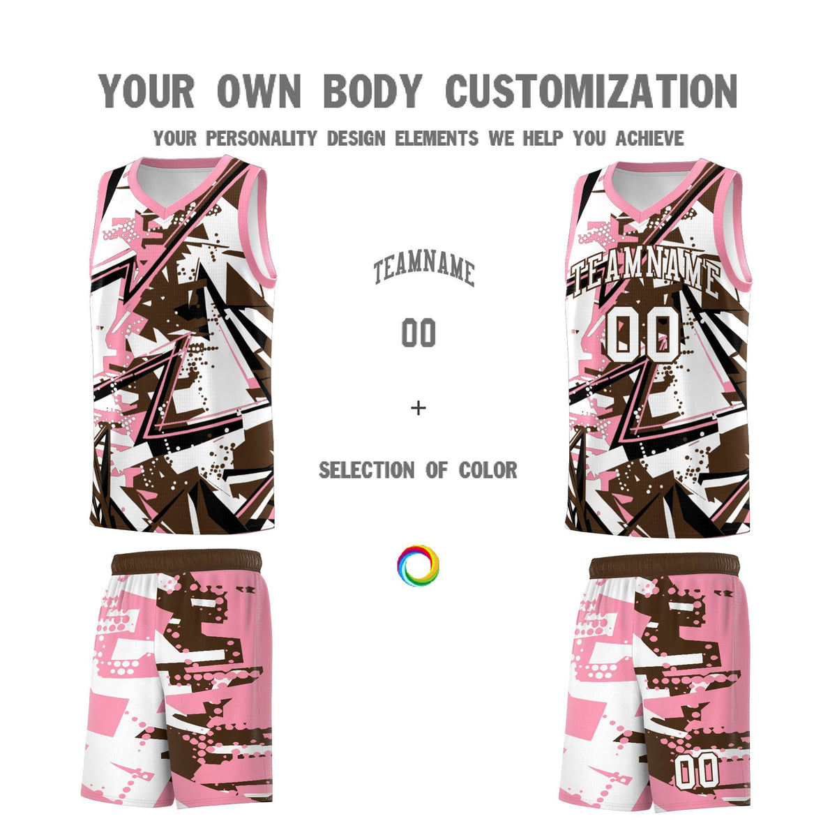 Custom Youth Basketball Jerseys Brown Light Pink Abstract Graffiti Urban Style Personalized Uniform