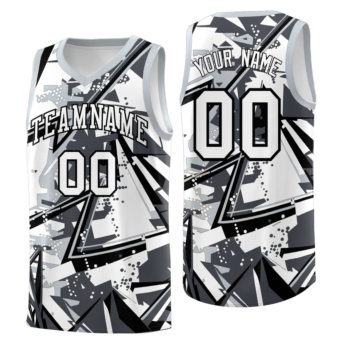 Custom Youth Basketball Jerseys Gray Silver Abstract Graffiti Personalized Team Name &amp; Number