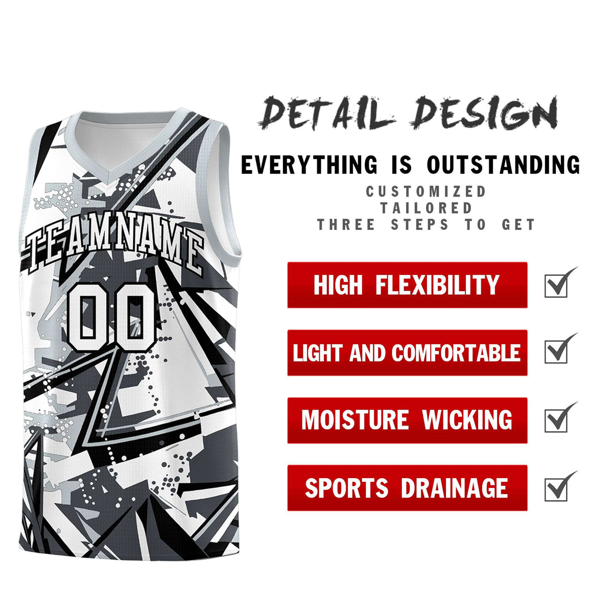 Custom Youth Basketball Jerseys Gray Silver Abstract Graffiti Personalized Team Name &amp; Number