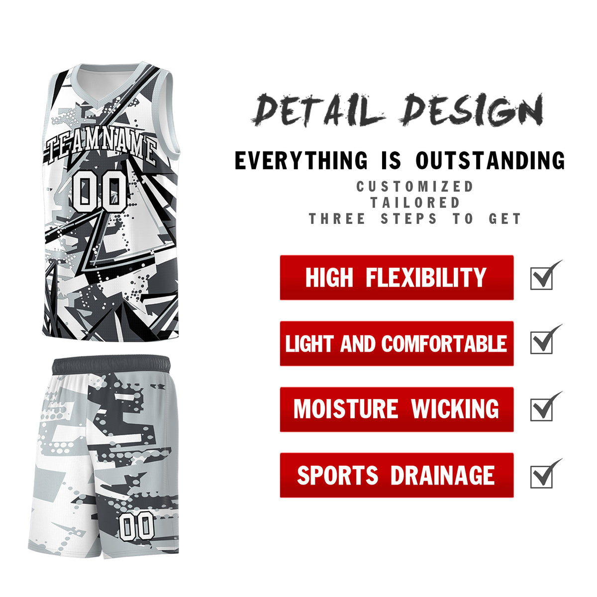 Custom Youth Basketball Jerseys Gray Silver Abstract Graffiti Personalized Team Name &amp; Number