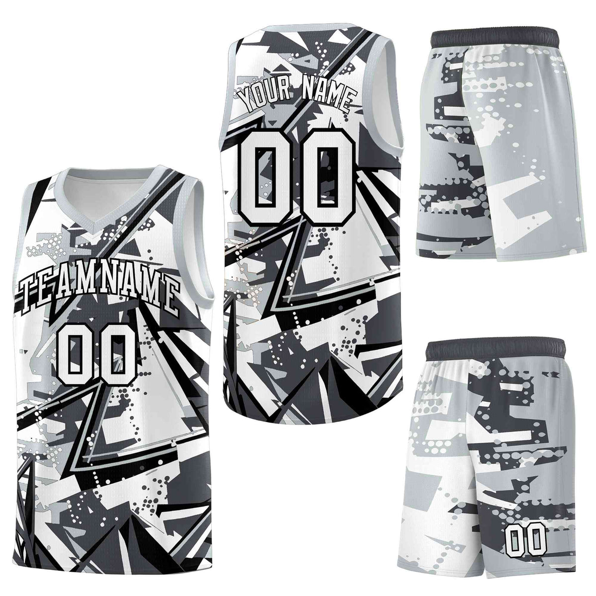 Custom Youth Basketball Jerseys Gray Silver Abstract Graffiti Personalized Team Name &amp; Number
