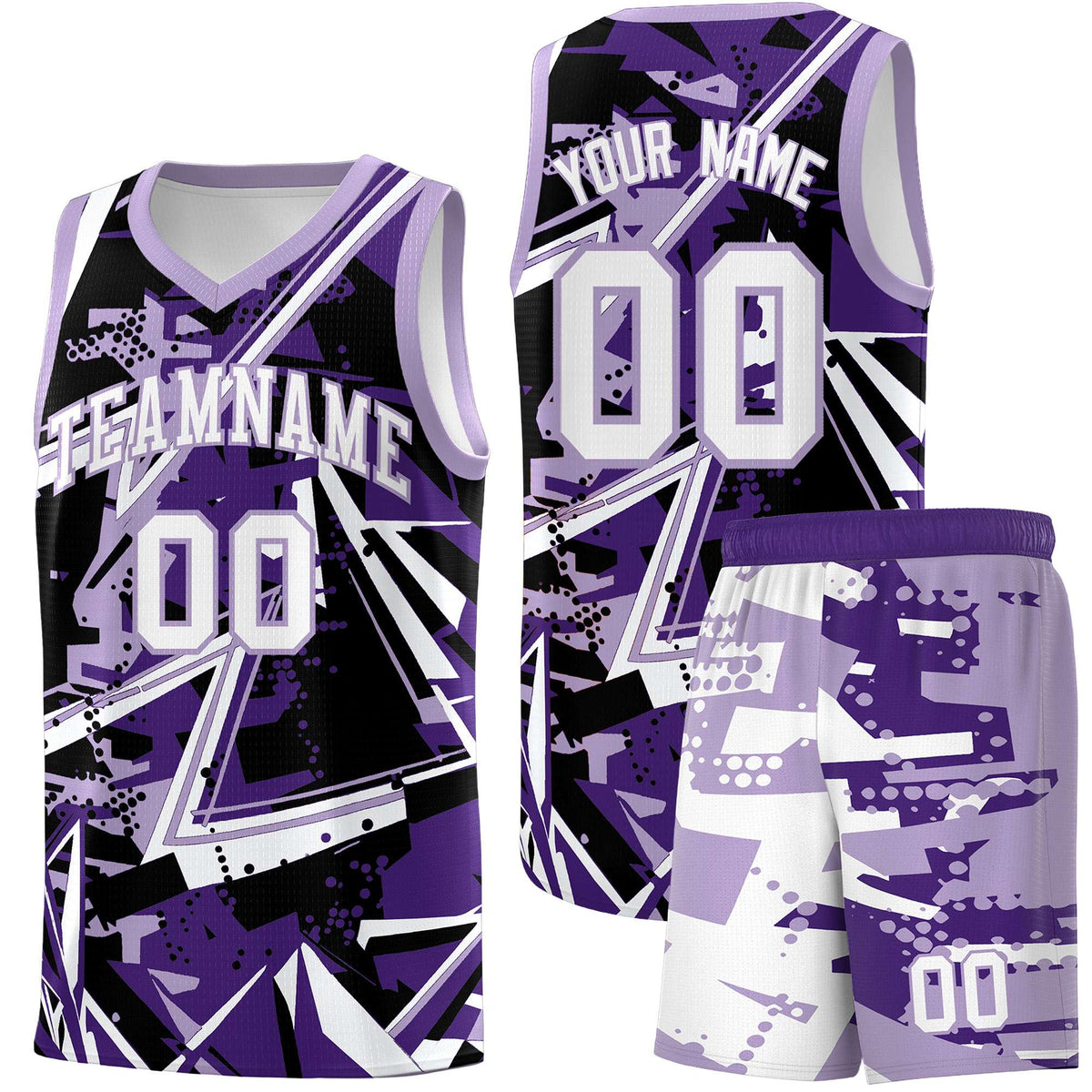 Custom Youth Basketball Jerseys Purple Light Purple Abstract Graffiti Urban Style Personalized Uniform