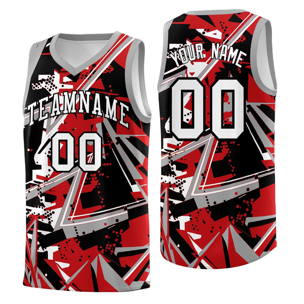Custom Youth Basketball Jerseys Red Gray Abstract Graffiti Personalized Team Name &amp; Number