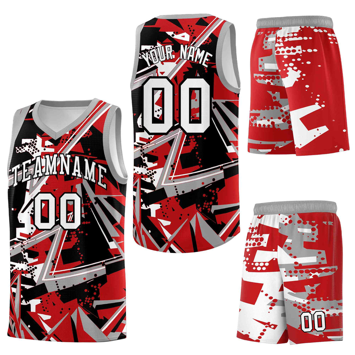 Custom Youth Basketball Jerseys Red Gray Abstract Graffiti Personalized Team Name &amp; Number