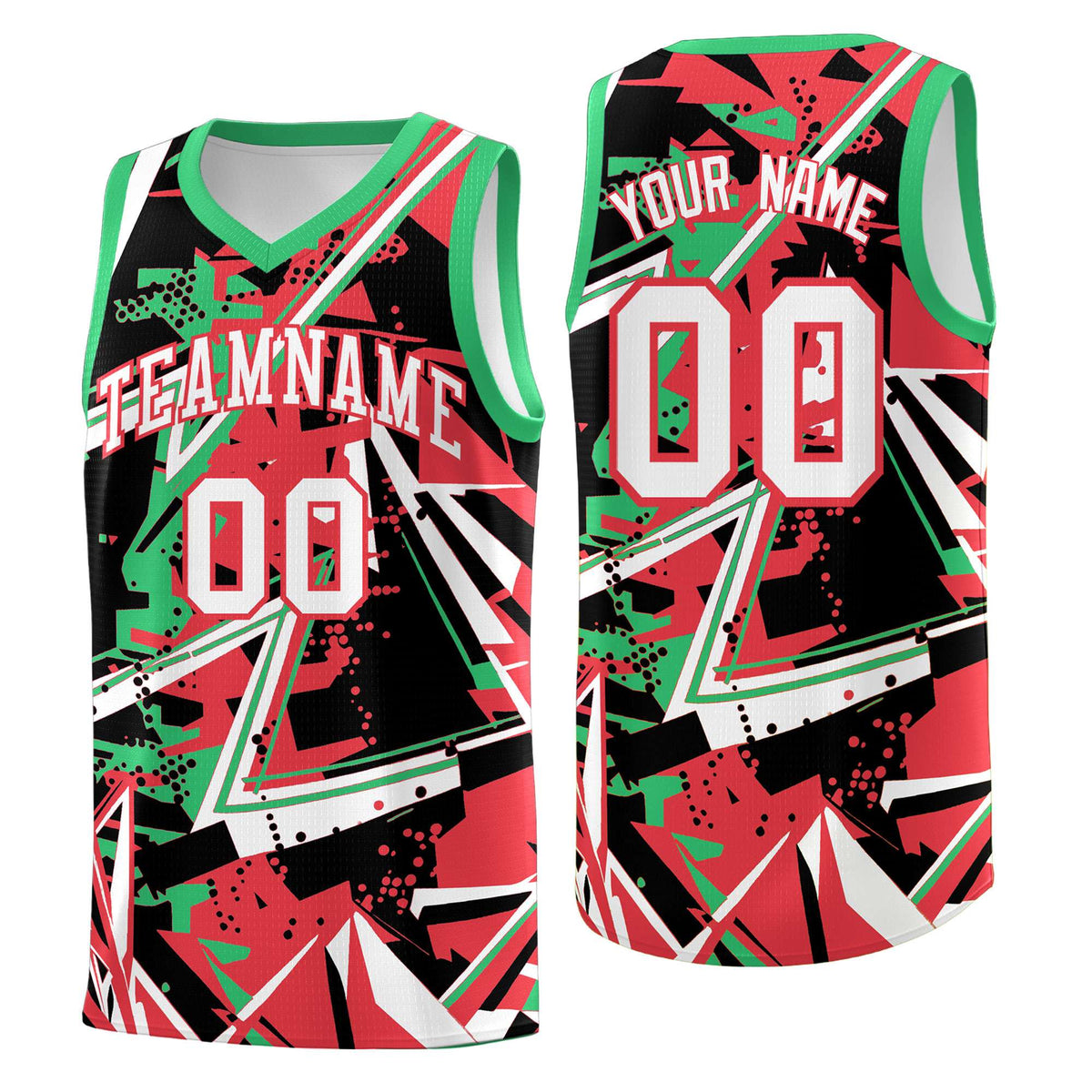 Custom Youth Basketball Jerseys Light Red Green Abstract Graffiti Urban Style Personalized Uniform