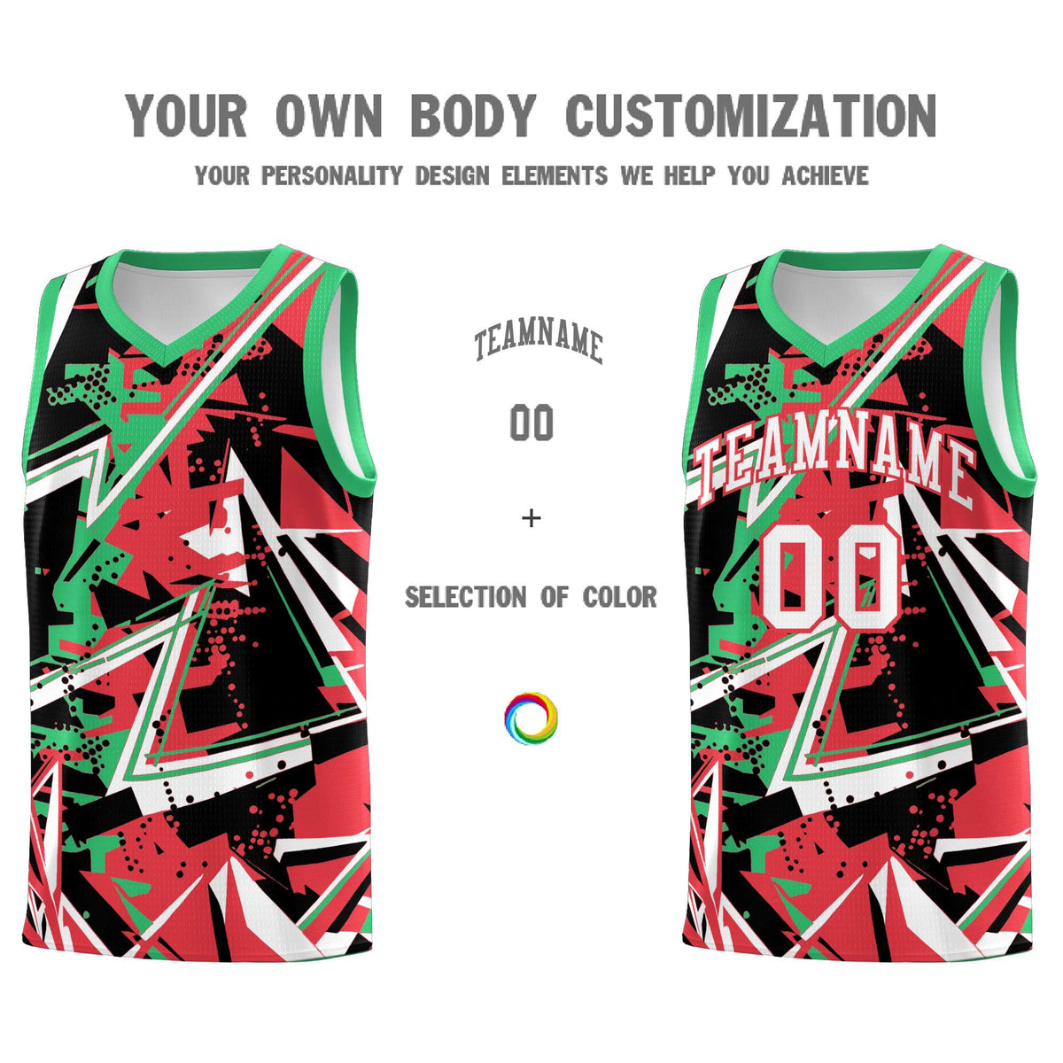 Custom Youth Basketball Jerseys Light Red Green Abstract Graffiti Urban Style Personalized Uniform