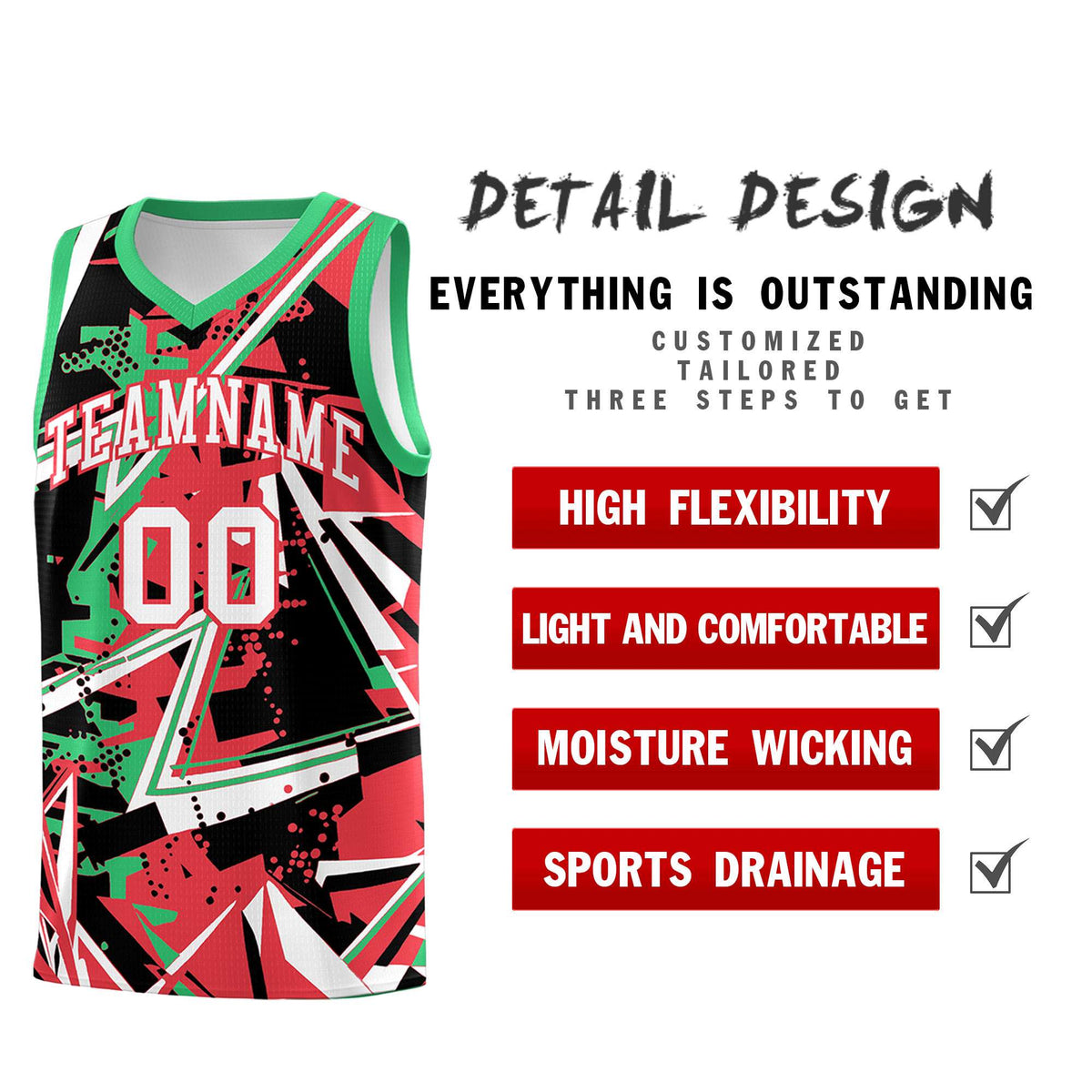 Custom Youth Basketball Jerseys Light Red Green Abstract Graffiti Urban Style Personalized Uniform