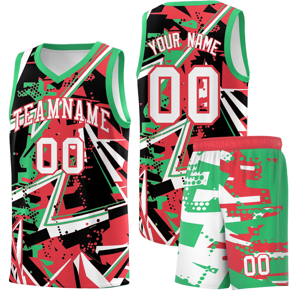 Custom Youth Basketball Jerseys Light Red Green Abstract Graffiti Urban Style Personalized Uniform