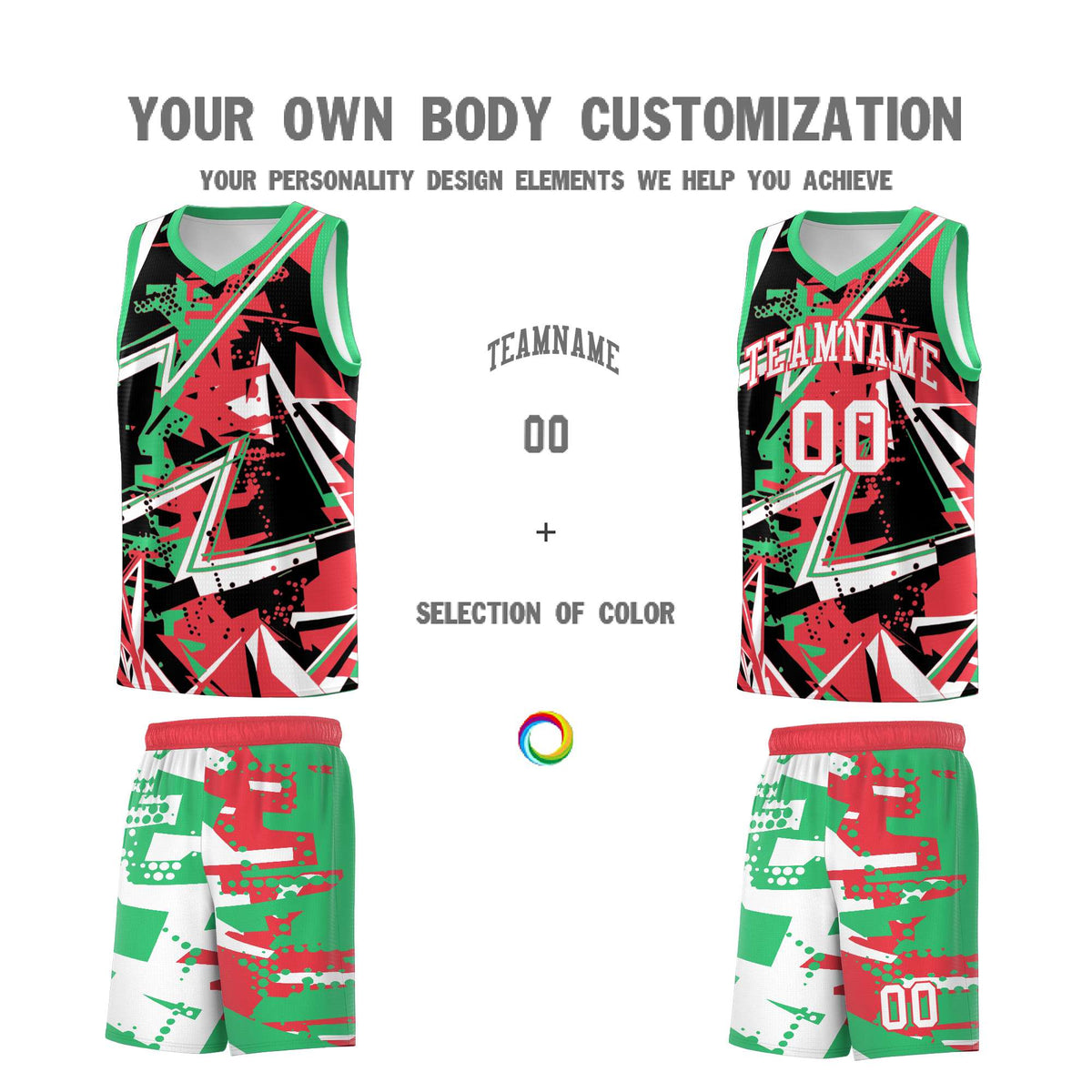 Custom Youth Basketball Jerseys Light Red Green Abstract Graffiti Urban Style Personalized Uniform