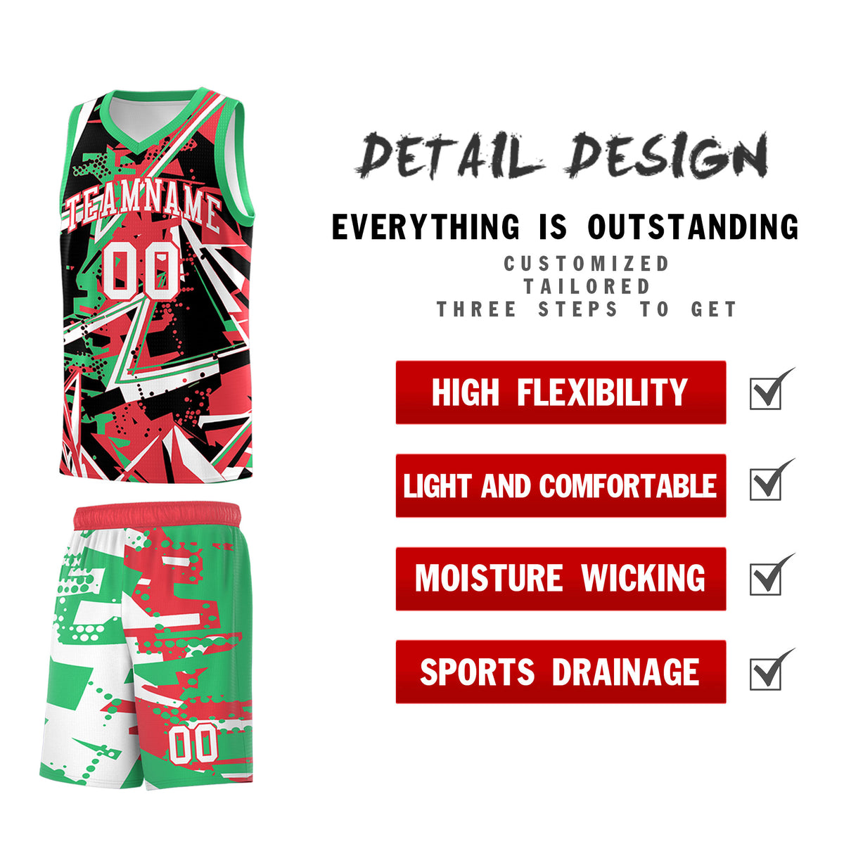 Custom Youth Basketball Jerseys Light Red Green Abstract Graffiti Urban Style Personalized Uniform