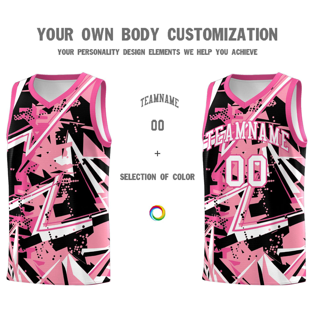 Custom Youth Basketball Jerseys Light Pink Rose Red Abstract Graffiti Personalized Team Name &amp; Number