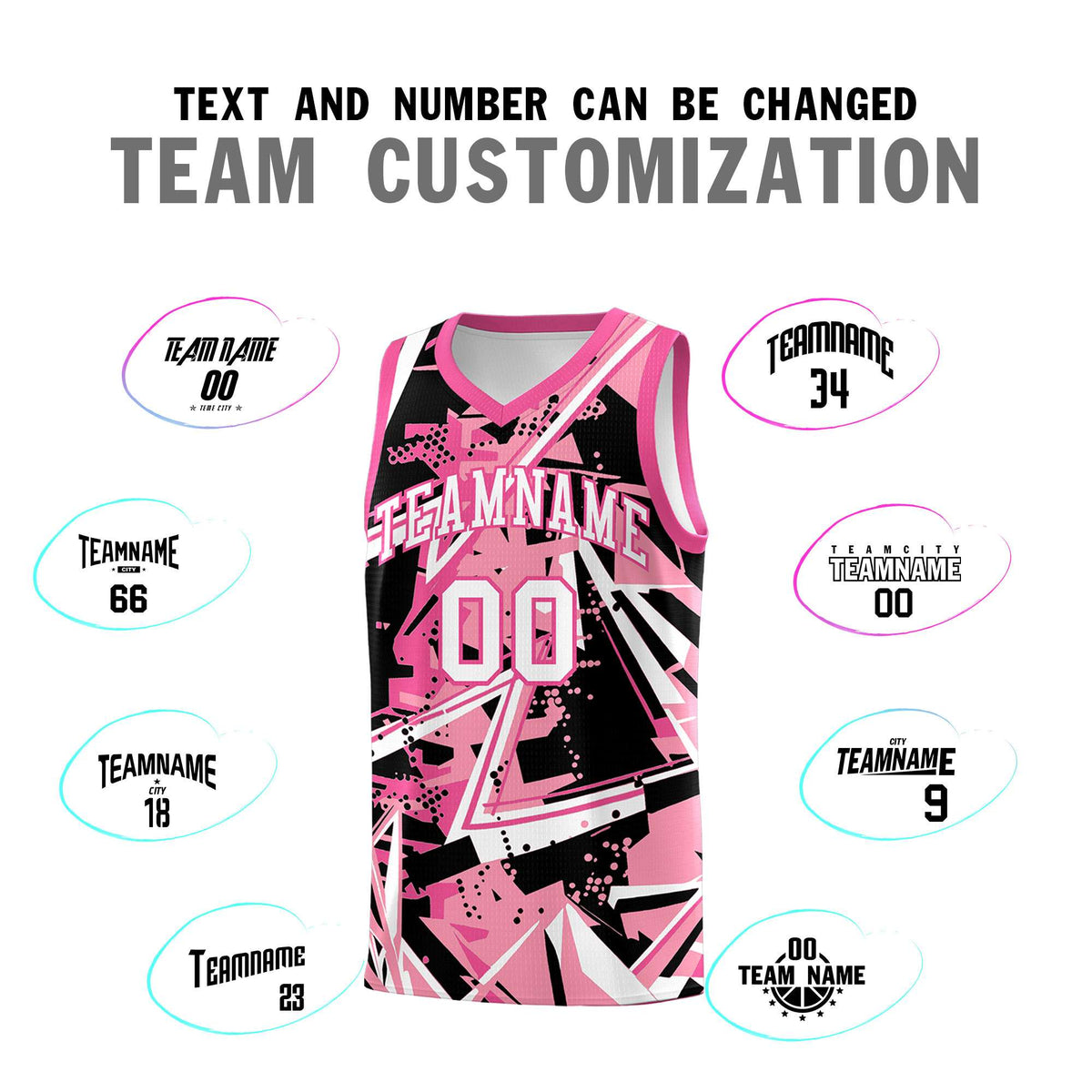 Custom Youth Basketball Jerseys Light Pink Rose Red Abstract Graffiti Personalized Team Name &amp; Number